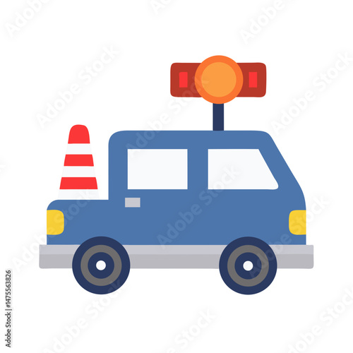Cartoon tow truck with orange light and cone