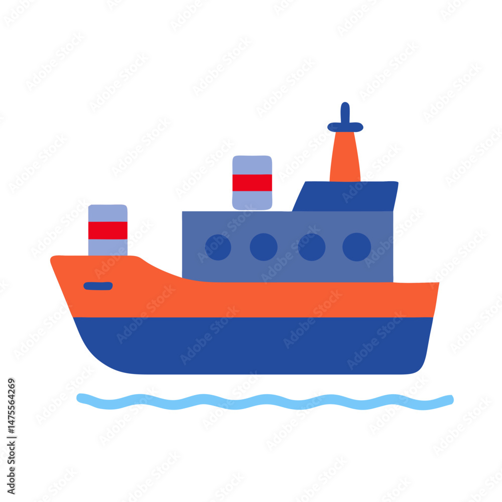 Cartoon ship on water with a black background Cartoon ship on water with a black background
