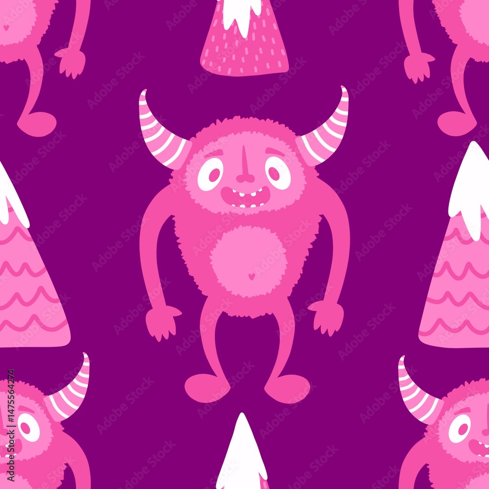 Fototapeta premium Winter monsters seamless Christmas yeti pattern for wrapping paper and fabrics