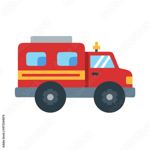 Cartoon Red Firetruck Vehicle Isolated on Black Background