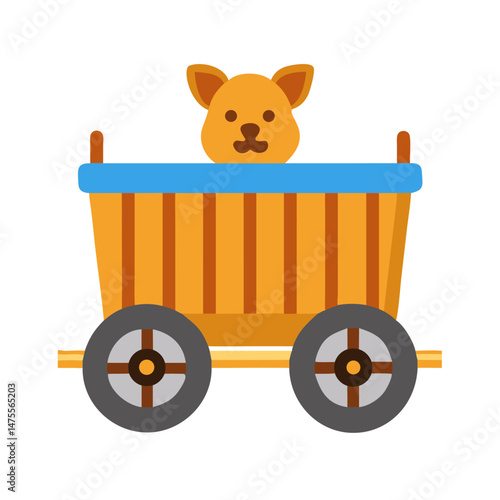 Puppy rides a wooden wagon vector image illustration