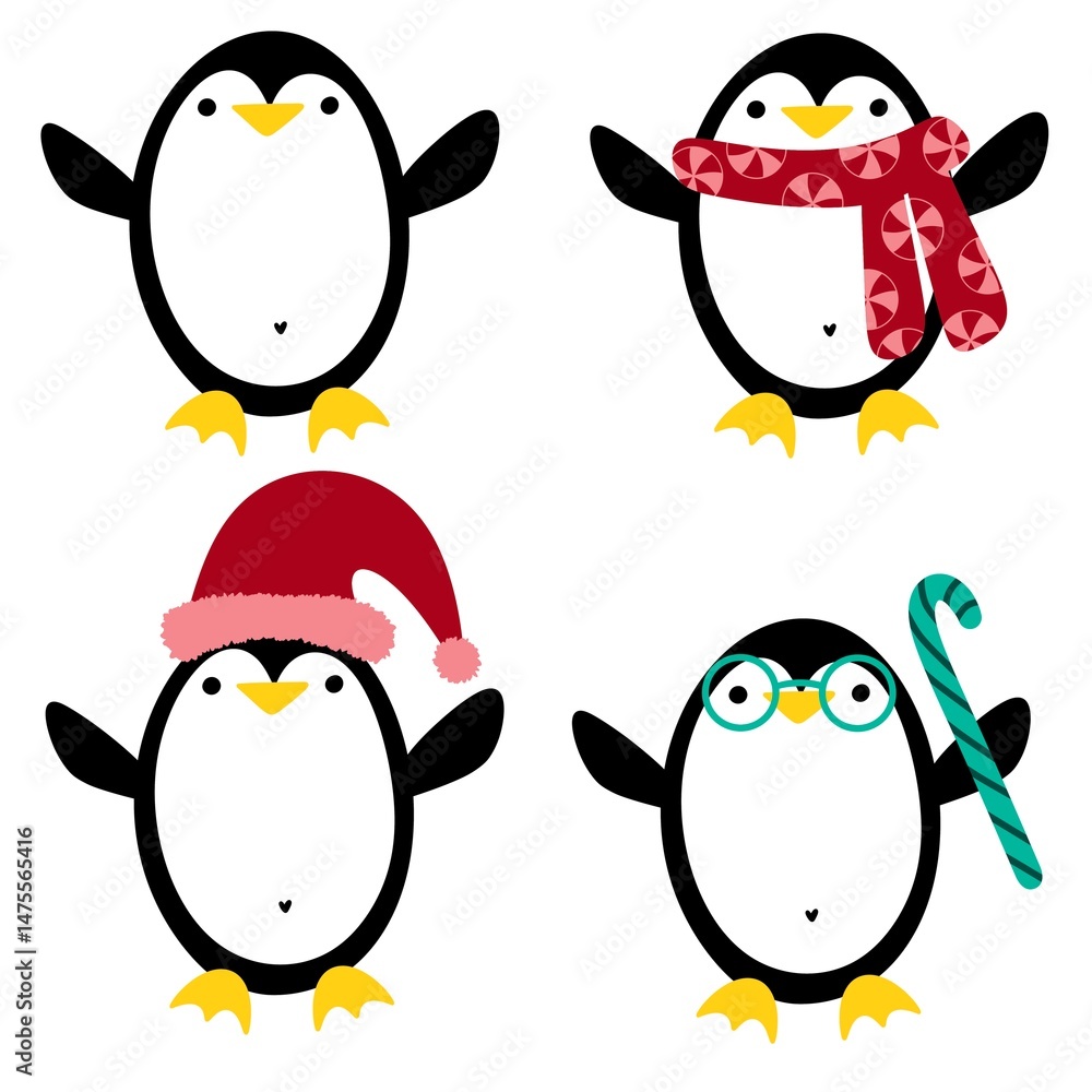 Naklejka premium Christmas animals set penguin pattern for wrapping paper and fabrics