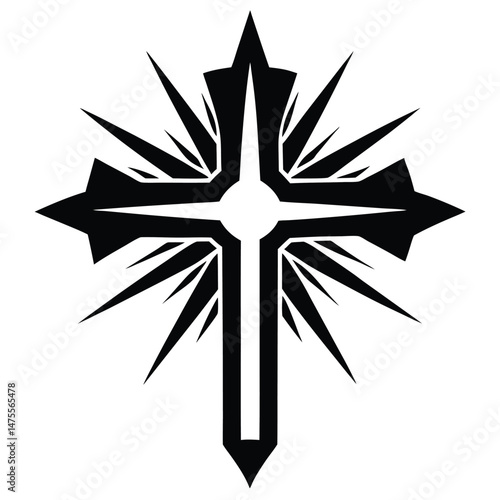 Black cross with radiating light rays illustrates hope, faith, and spiritual enlightenment beautifully