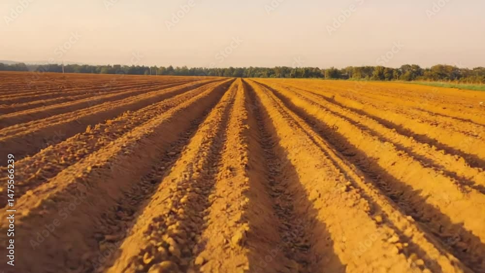 Plowed field under sunset Plowed field under sunset