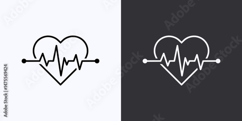 Heartbeat Icon – Vector Outline – Black and White Preview