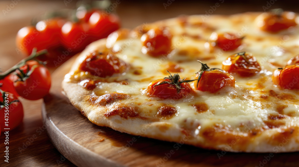 Delicious pizza with cherry tomatoes Delicious pizza with cherry tomatoes