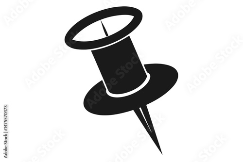 A stylized push pin element in black and white offers stark contrast