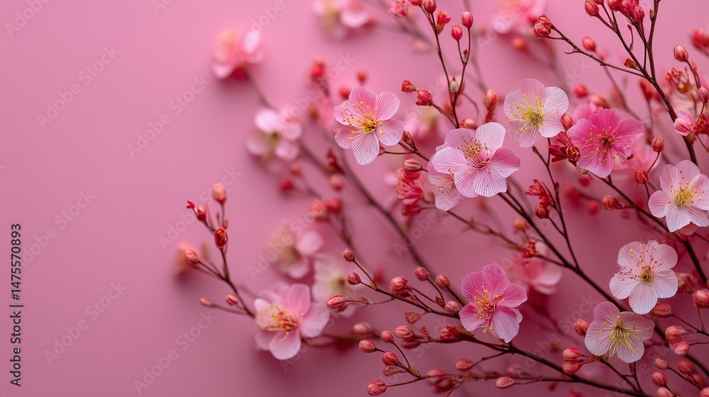 Delicate Pink Cherry Blossoms on Branch Delicate Pink Cherry Blossoms on Branch