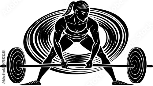 Strong woman executing a deadlift against a dynamic backdrop  