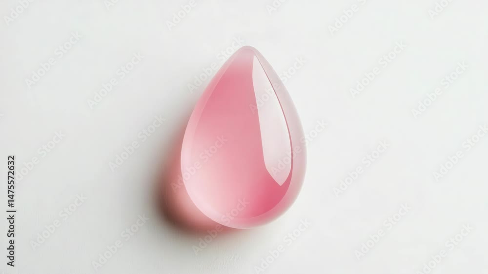 A single pink tear-shaped object lies on a clean white surface A single pink tear-shaped object lies on a clean white surface