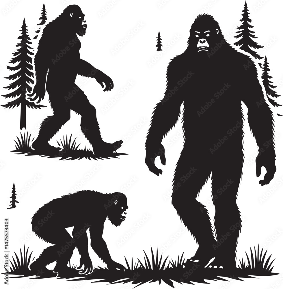 Fototapeta premium Bigfoot Silhouette SVG – Sasquatch Clipart for Cricut & DIY CraftsSasquatch SVG File – Cryptid Bigfoot Decal for Shirts, Stickers & MugsYeti Bigfoot Vector – Printable Forest Creature for Outdoor 