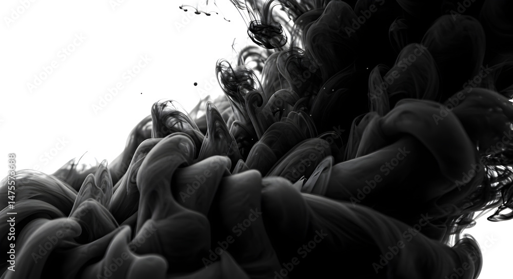 Obraz premium Abstract Swirls Of Black Ink Dissolving Gracefully In Clear Fluid Backdrop