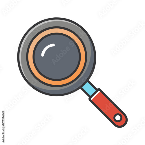 Stylish frying pan icon with handle and color