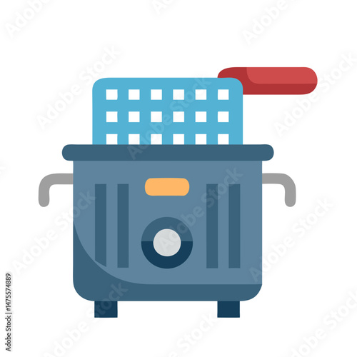 Deep fryer with basket, kitchen appliance vector illustration