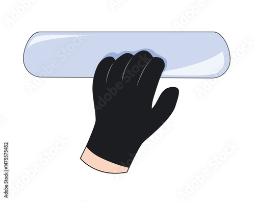 Gloved hand pressing glossy web interface button. Vector illustration