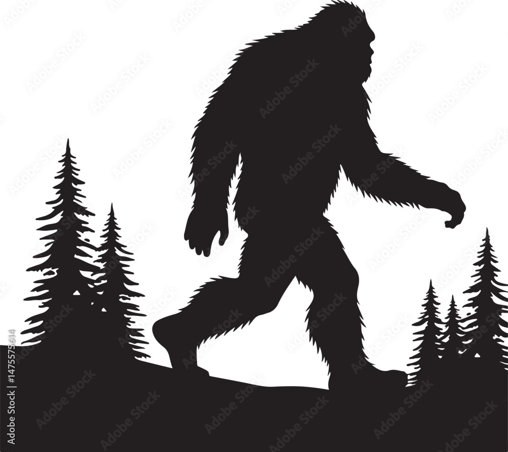 Fototapeta premium Bigfoot Silhouette SVG – Sasquatch Clipart for Cricut & DIY CraftsSasquatch SVG File – Cryptid Bigfoot Decal for Shirts, Stickers & MugsYeti Bigfoot Vector – Printable Forest Creature for Outdoor