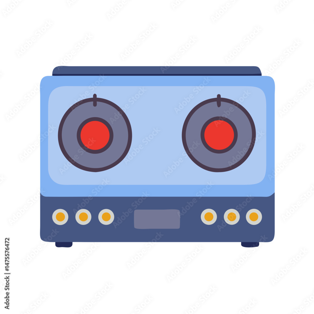 Fototapeta premium Cute Cartoon Double Hot Plate Cooktop Illustration