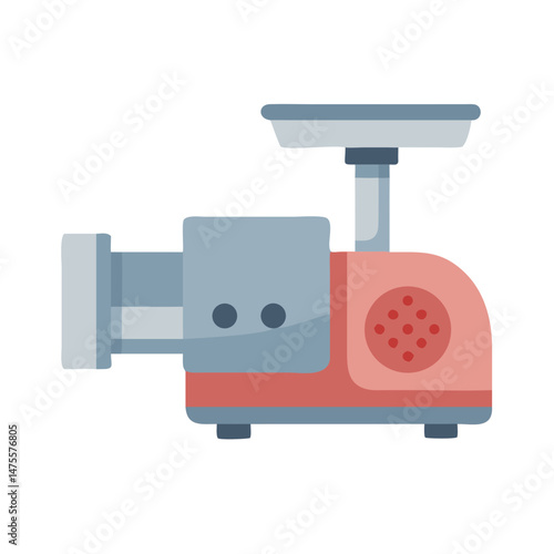 Illustrated meat grinder, meat processing, kitchen tool, vector