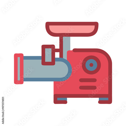 Illustrated meat grinder icon, kitchen appliance, retro style