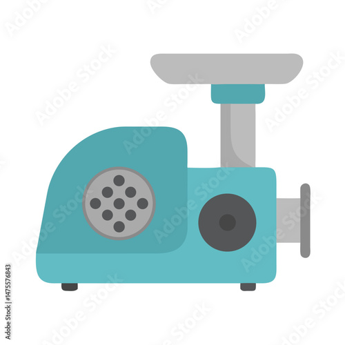 Teal and Gray Meat Grinder Illustration on Black Backdrop
