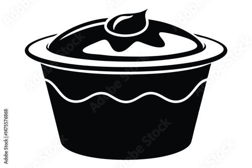 A delicious dessert cup filled with creamy topping is isolated on white background