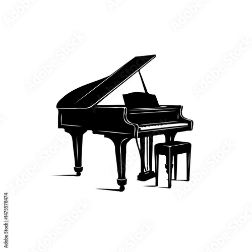 Elegant grand piano monochrome illustration showcasing musical artistry and refinement