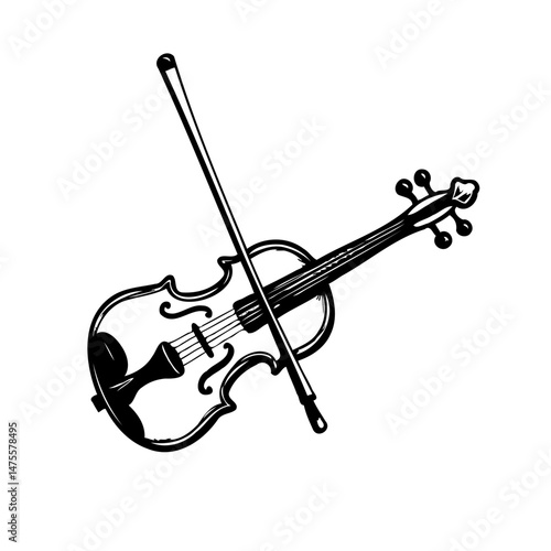 Elegant illustration of a violin with bow against a bright white backdrop