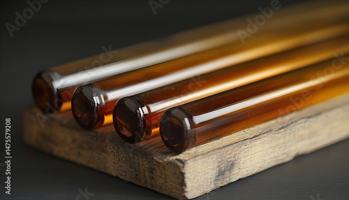 Obraz na płótnie Test tubes with brown liquid, closeup view w salonie