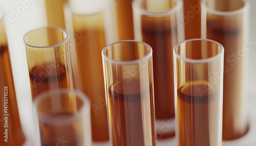 Obraz na płótnie Test tubes with brown liquid, closeup view w salonie