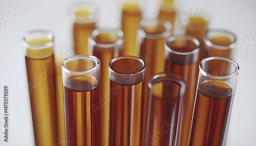 Obraz na płótnie Test tubes with brown liquid, closeup view w salonie