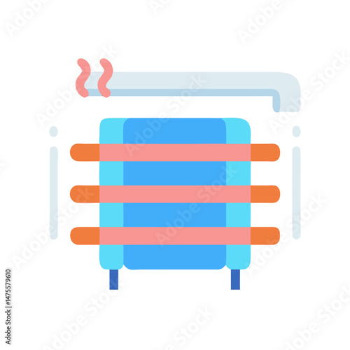 Heating System Icon with Boiler, Pipes, and Steam