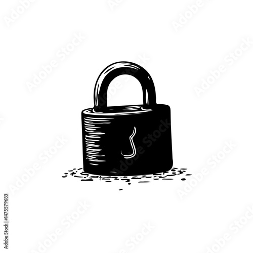 Stylized monochromatic illustration depicting a closed padlock on white backdrop