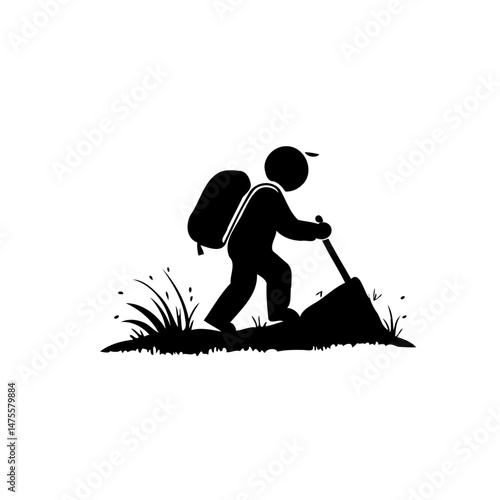 Minimalist trekking silhouette conveying adventure and outdoor exploration concept