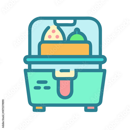 Colorful Lunchbox with Food Icon Vector Illustration