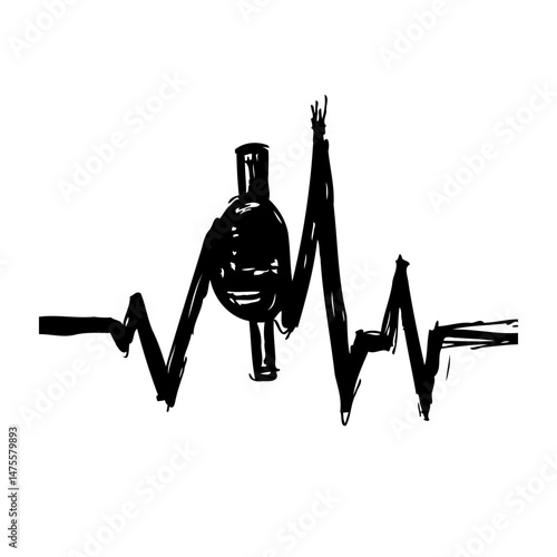 Vintage microphone heartbeat tracing in a minimalist expressive monochrome art