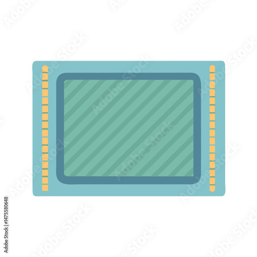 Stylized Teal Computer Chip Flat Lay Illustration