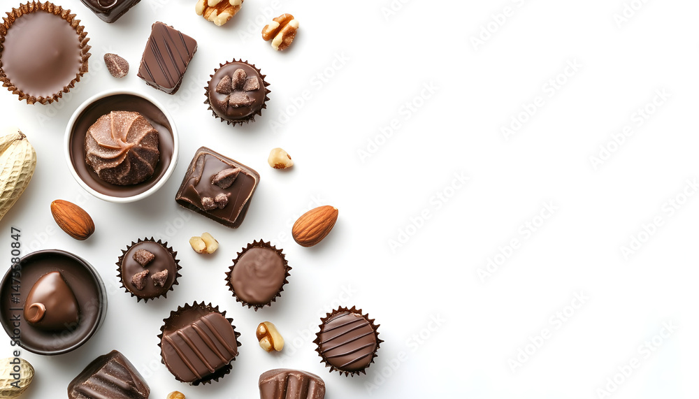 Set with delicious peanut butter cups on white background. Banner design Set with delicious peanut butter cups on white background. Banner design