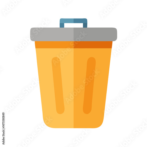 Isolated Orange Trash Can with Lid Vector Illustration