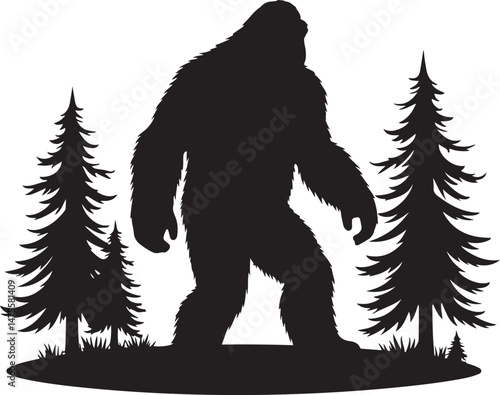 bigfoot, sasquatch, bigfoot silhouette, sasquatch silhouette, cryptid, mysterious creature, forest legend, mythical creature, wilderness, cryptozoology, bigfoot clipart, bigfoot vector, bigfoot svg, c