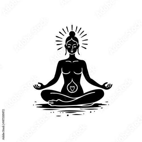 Silhouette woman meditating in lotus position for wellness and inner peace
