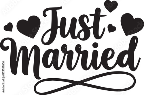 Vintage Just Married Calligraphy Design: Elegant Hand-Drawn Typography with Romantic Floral Accents, Perfect for Wedding Invitations, Marriage Celebrations, Greeting Cards, and Honeymoon Decorations, 