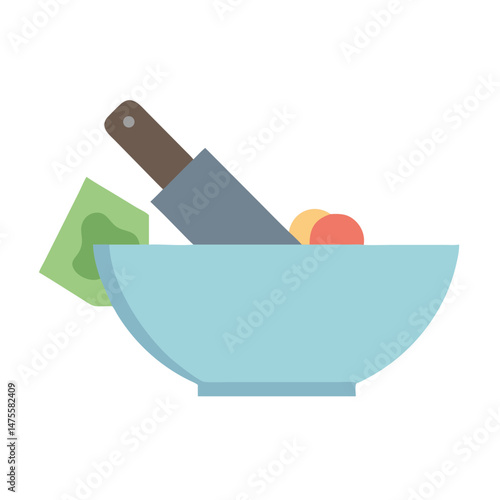 Preparing Vegetables: Bowl, Knife, Produce for Cutting, Cooking