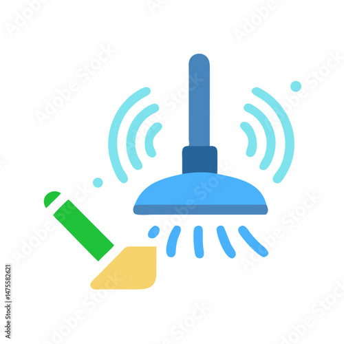 Leaking Showerhead with a Plumber Repairing It Icon