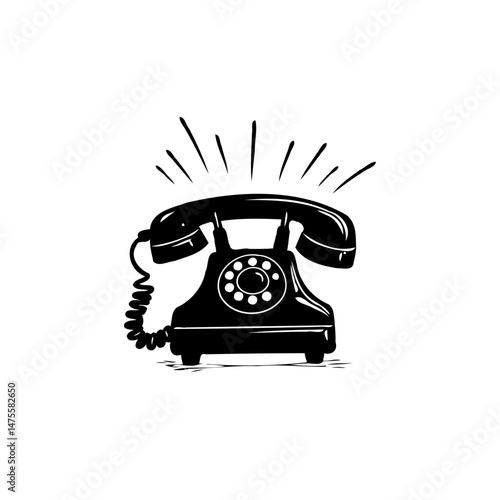 Illustration of a vintage rotary phone with radiating lines symbolizing ringing