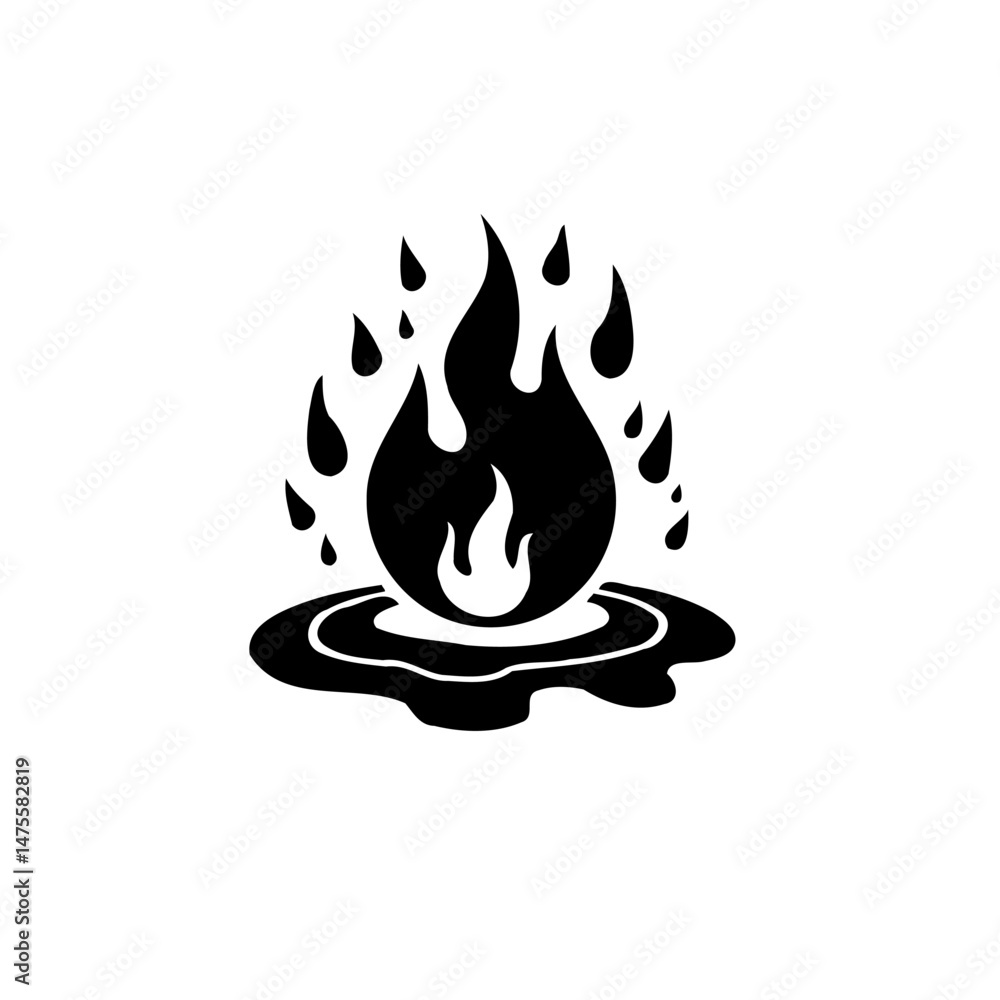 Minimalist depiction of a flame with fluid drips, conveying elemental power Minimalist depiction of a flame with fluid drips, conveying elemental power