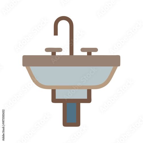 Minimalist Bathroom Sink Illustration Isolated on Black Background