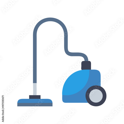 Illustration of a blue canister vacuum cleaner appliance