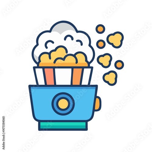 Cute Popcorn Machine Flat Icon, Movie Night Concept