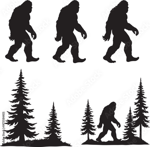 bigfoot silhouette clipart – sasquatch and cryptid vector bundle, mysterious bigfoot silhouettes – forest legend svg cut files, sasquatch and bigfoot vector art