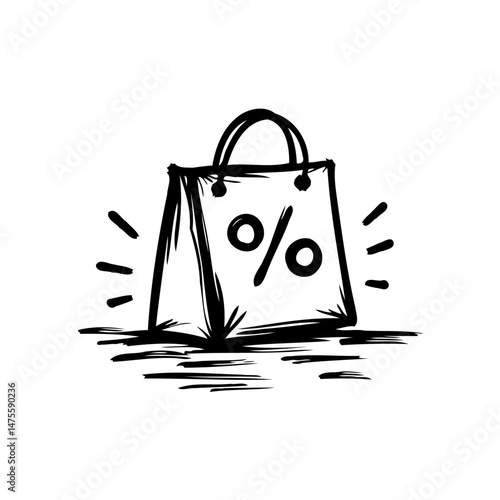 Sketch style illustration of a shopping bag with a percentage sign indicator